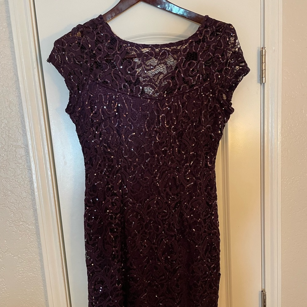 Purple sequin lace midi dress